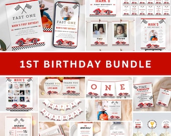 Editable Fast One Birthday Signs Bundle, Racing Party Signs Bundle, Race Car 1st Birthday Invitation, Fast One Birthday Bundle, UK10B