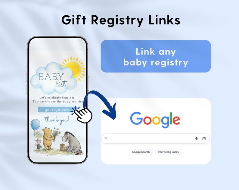 Winnie the Pooh Baby Shower Mobile Evite with RSVP, Classic Pooh Website Invitation for Boy, Canva Digital Template