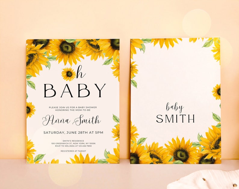 Editable Sunflower Baby Shower Invitation Oh Baby Shower Etsy