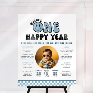 EDITIERBAR One Happy Dude Meilensteintafel, One Happy Dude Meilensteinfoto Poster, Blue One Happy Dude, 1st Birthday Boy Meilensteintafel, UK13R