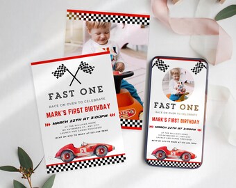 Editable Fast One Birthday Invitation, Race Car Birthday Invitation Template, 1st Birthday Boy Invitation, Birthday Boy Invitation,UK10B