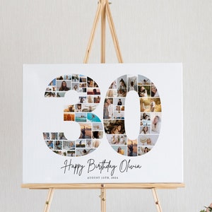 Collage photo 30e anniversaire, cadeau 30e anniversaire, 30e anniversaire numéro 30 collage photo modèle de cadre en toile imprimable, cadeau d'anniversaire UK25C