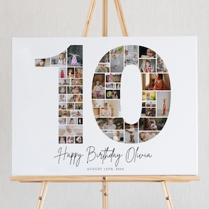 Editable 10th Birthday Photo Collage: Minimalist Number Poster (Digital Download) UK25C