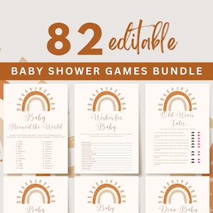Boho Regenbogen Babypartyspiele bündeln, Boho Thema druckbare Spiele, Babypartyspiele druckbar, Boho Mädchen-Babypartyspiele bündeln, UK10X