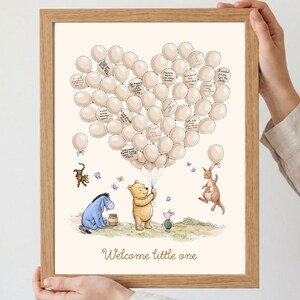 Editable Pooh baby shower guest book Canva template