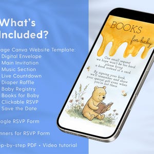 Winnie the Pooh Baby Boy Baby Shower Website Invitation, RSVP Digital Evite, Classic Pooh Canva Mobile Invite