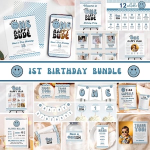 Editable One Happy Dude Birthday Signs Bundle, One Happy Dude Invitation, 1st Birthday Invitation, Happy Dude Birthday Bundle, UK13B