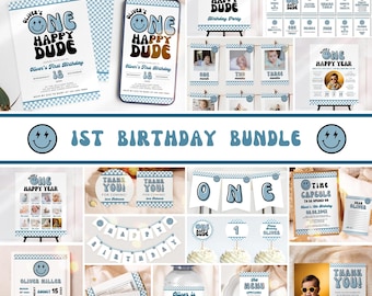 One Happy Dude 1st Birthday Bundle: Editable Invitations, Signs, Than You Card, Photo Collage