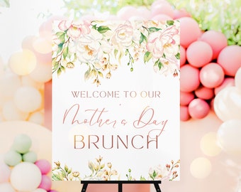 Mothers Day Welcome Sign, Floral Welcome Sign, Mother's Day Printable Welcome Sign, Pink Flowers Mother's Day Welcome, Canva Templates, MDB1