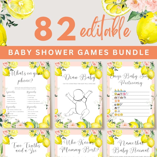 Editable Lemonade Baby Shower Games Bundle, Pink Lemon Floral Baby Shower Games Printable, Baby Shower Games Girl, Summer Baby Shower, UK22X