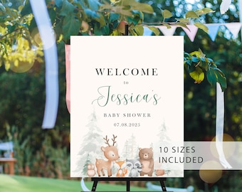 Woodland Animals Baby Shower Welcome Sign: Editable Canva Template