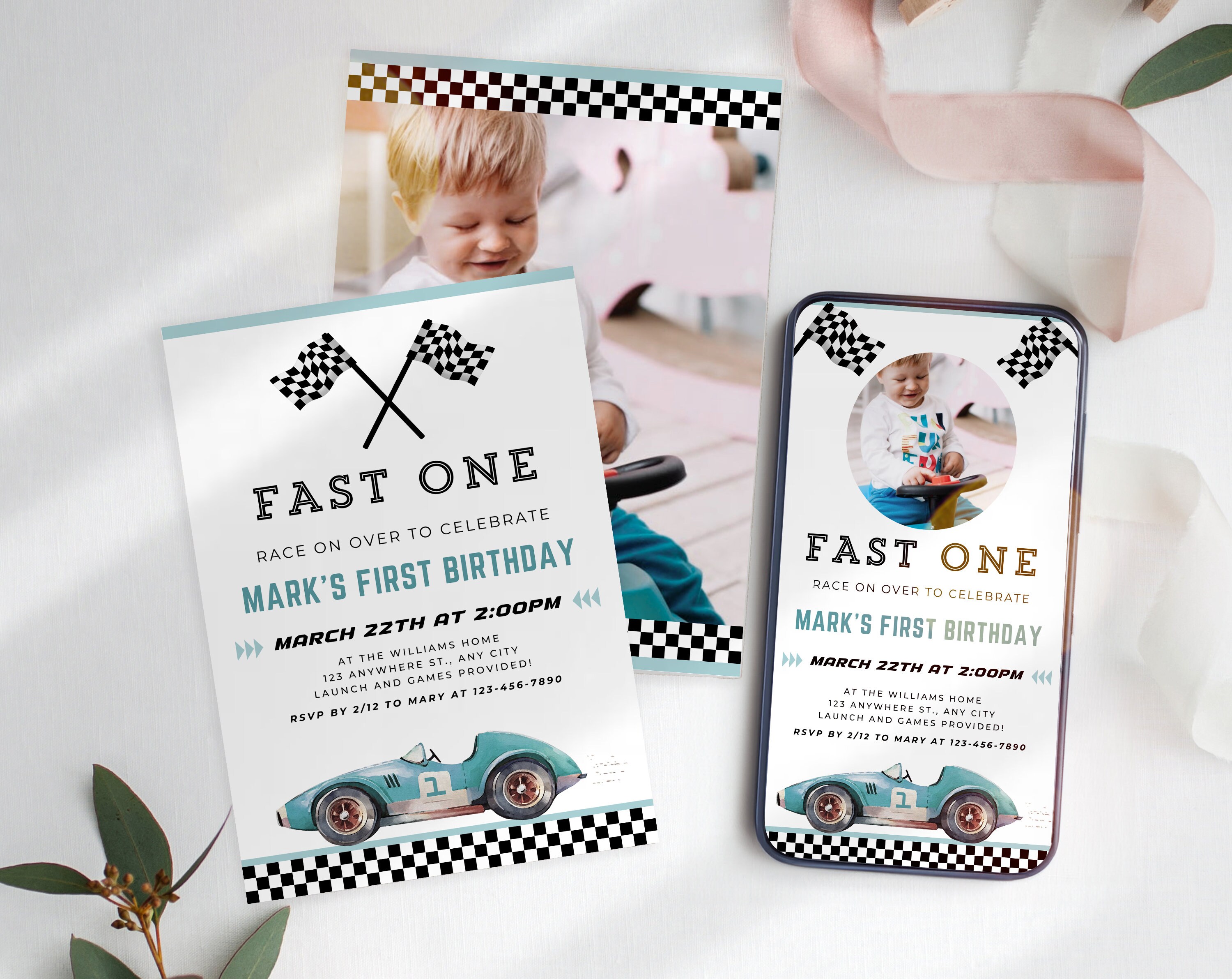 Editable Race Car Birthday Invitation, Fast One First Birthday Invitation, Racing Party Invitation, Vintage Race Car Party Invitation, UK11B