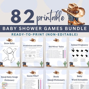 Juegos de baby shower de vaqueros, set de baby shower de rodeo, paquete de juegos de baby shower de vaqueros, paquete de juegos de baby shower del oeste, plantillas de Canva, UK27X