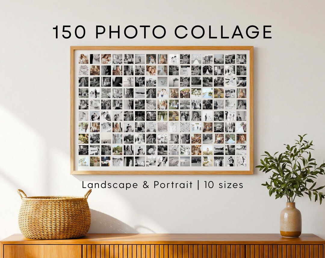 150 Photo Collage Template | Minimalist Grid Photo Poster | Editable ...