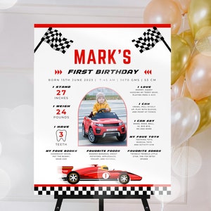 Affiche d'un anniversaire rapide pour garçons, panneau d'étape pour premier anniversaire de voiture de course - tableau d'étapes personnalisé pour premier anniversaire de garçon, UK9BR