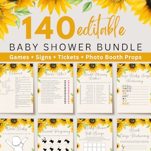 Editable Sunflower Baby Shower Game Bundle, Girl Baby Shower Games, Boho Sunflower Baby Shower, Rustic Baby Shower Printable Games, UK25X