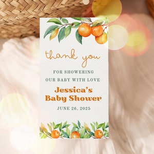 Clementine Baby Shower Favor Tags, a Little Cutie is on the Way Baby Shower Party Favors Tags, Citrus Decor, Canva Template, UK69X