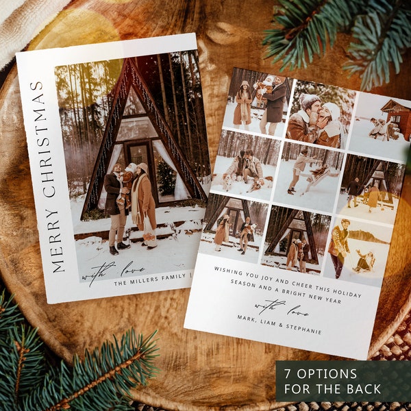 Carte de Noël bohème personnalisée, modèle de carte de Noël photo minimaliste, carte photo de Noël moderne, carte de Noël photo, CH2X
