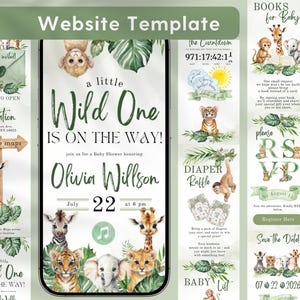 Safari Baby Shower Invitation Website Template with editable Canva animations