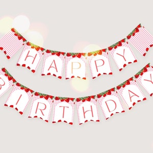 Happy Birthday Banner, Berry First Birthday Custom Banner, Strawberry First Birthday Banner, 1st Birthday Happy Birthday Banner, UK1BR