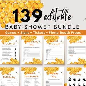 Editable Honey Bee Baby Shower Game Bundle, Editable Bee Baby Shower Game Bundle, Printable Bee Baby Shower Games, UK40X