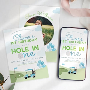Hole in One Pierwsze Urodziny Zaproszenie, Pierwsze Urodziny Chłopca Zaproszenie, Golf Pierwsze Urodziny Zaproszenie, Golf Pierwsze Urodziny Zaproszenie, UK6BR