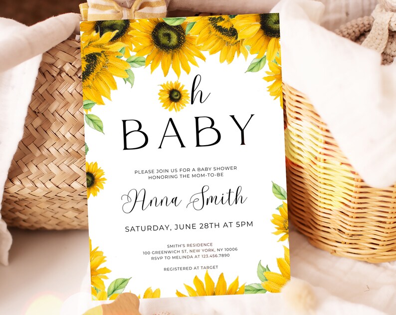 Editable Sunflower Baby Shower Invitation Oh Baby Shower Etsy