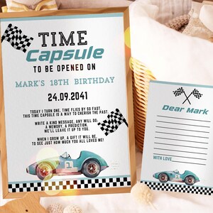 Editable Race Car Birthday Time Capsule, Fast One First Birthday Time Capsule Card, Racing Party Time Capsule, Vintage Race Car Party, UK11B