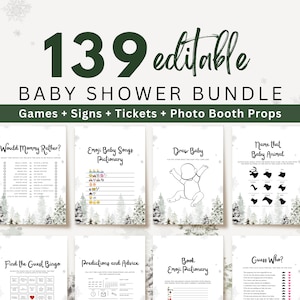 Editable Winter Woodland Baby Shower Games, Baby It&#39;s Cold Outside Baby Shower Games Bundle, Printable Winter Baby Shower Template, UK59X