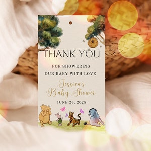 Winnie the Pooh Baby Shower Favor Tags, Classic Winnie the Pooh Baby Shower Party Favors Tags, Winnie the Pooh Decor, Canva Template, UK65X