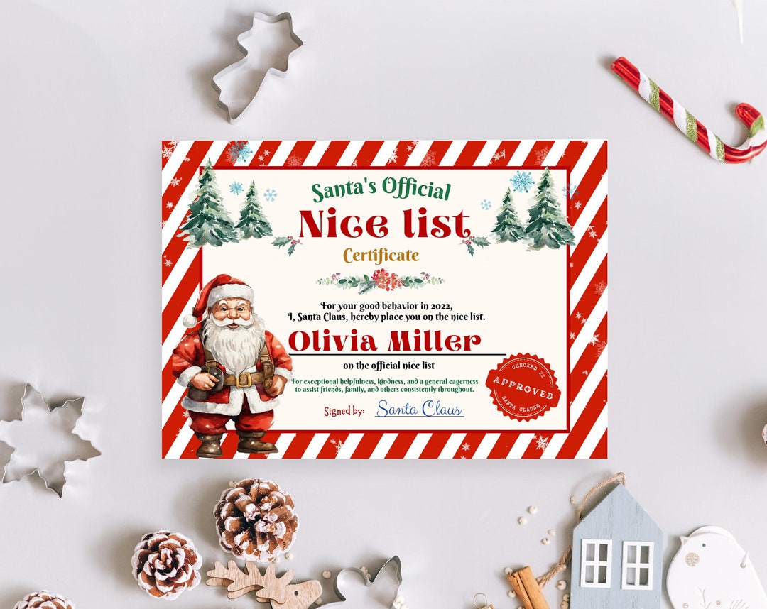 Nice List Certificate, Santas Nice List Certificate, Nice List