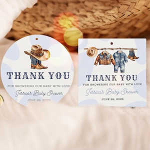 Favor Tags Cowboy Baby Shower, Western Baby Shower Gift Tags, Cowboy Baby Shower Decor, Rodeo Baby Shower Favor Tags, Canva Template, UK27X