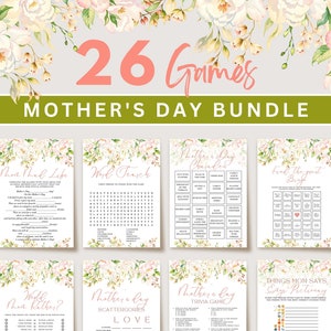 Spring Flowers Mothers Day Games, Happy Mothers Day Mothers Day Party Games, Pink Flower Mother&#39;s Day Game Bundle, Mothers Day Bingo, MDB1