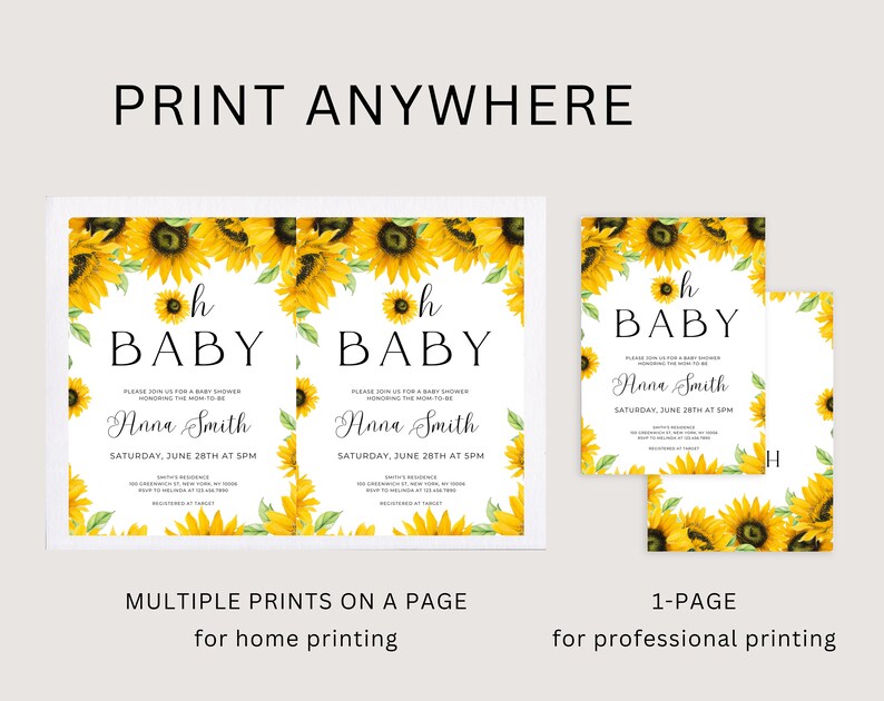 Editable Sunflower Baby Shower Invitation Oh Baby Shower Etsy