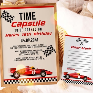 Fast One Birthday tijdcapsule, verjaardagskaart raceauto tijdcapsule, 1e jarige tijdcapsule, bord tijdcapsule verjaardagsjongen, UK9BR