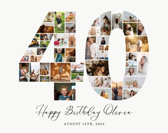 Editable 40th Birthday Photo Poster, Mom 40th Birthday Photo Collage, Editable Birthday Photo Collage, 40th Birthday Decorations, UK25C
