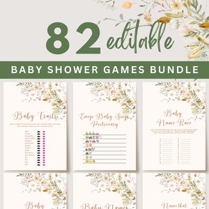 Baby in Bloom-Babypartyspiele-Bundle, Blumen-Babypartyspiele, Wildblumen-Babyparty-druckbare Babypartyspiele, Blumenthema, UK13X