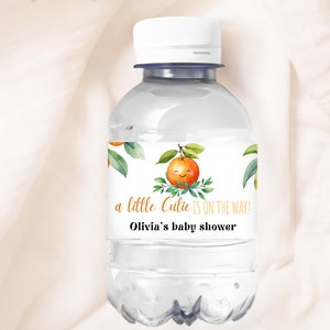 Een klein schatje is onderweg flesetiketten, bewerkbaar genderneutraal waterflesetiket babyshower, sticker clementinefles, UK80X