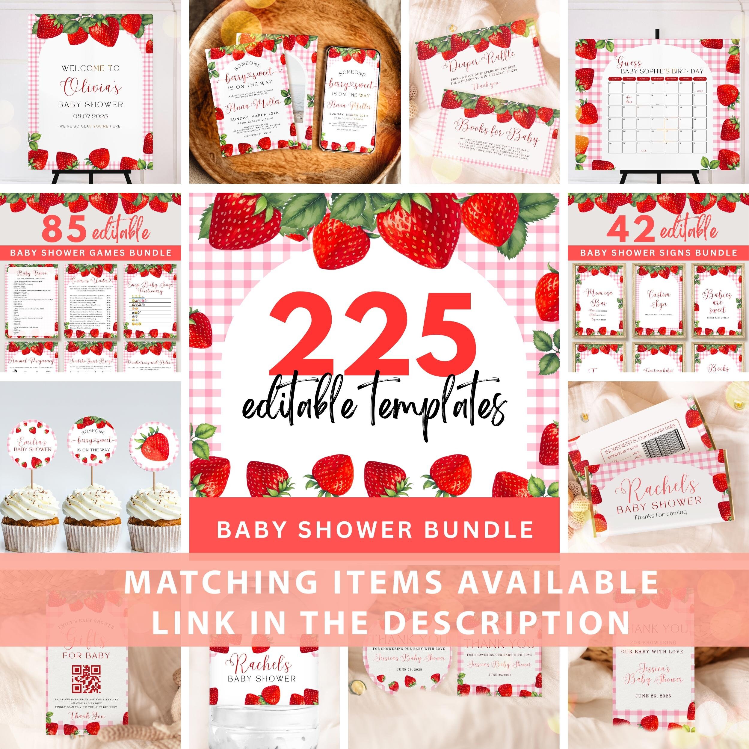 Editable Berry Sweet Baby Shower Water Bottle Labels: Strawberry Red ...