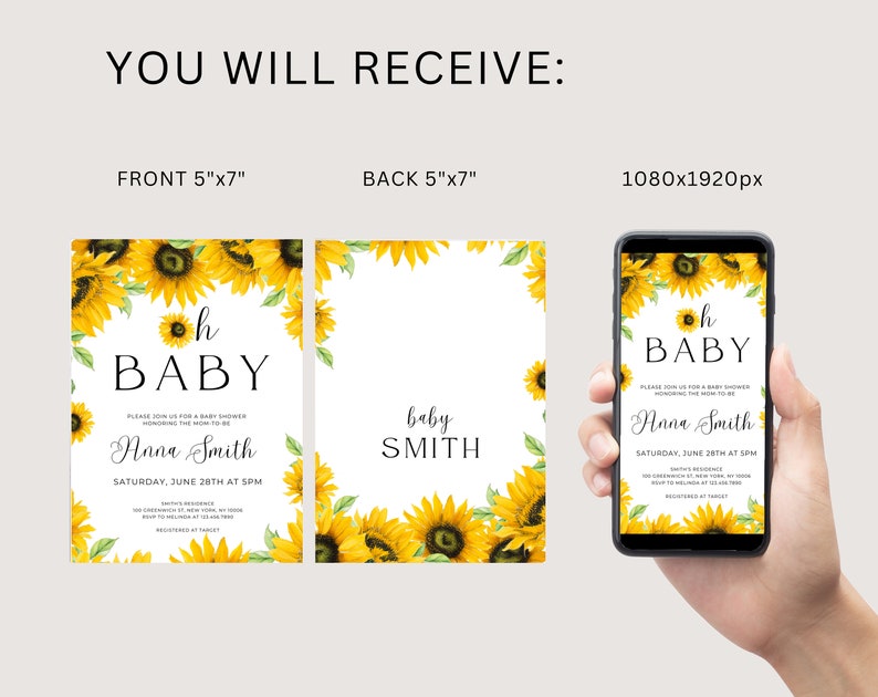Editable Sunflower Baby Shower Invitation Oh Baby Shower Etsy