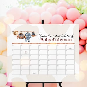 Editable Cowboy Baby Shower Due Date Game (Canva Template)