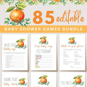 Editable Little Cutie Baby Shower Games Bundle A little Cutie is on the Way Games 85 pcs Editable Game Bundle Citrus Baby Shower, UK80X