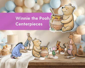 Centros de mesa para baby shower de Winnie the Pooh, decoración imprimible para mesa de fiesta de Pooh, recortes para manualidades, descarga digital.