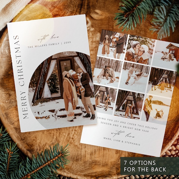 Boho Christmas Card Custom Photo, Modern Photo Christmas Card Template, Minimalist Christmas Photo Card, Photo Christmas Card, CH2X