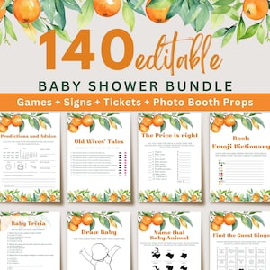 Clementine Baby Shower Games Bundle, a Little Cutie is on the Way Baby Shower Games, Orange Baby Shower, Citrus Decor, Canva Template, UK69X