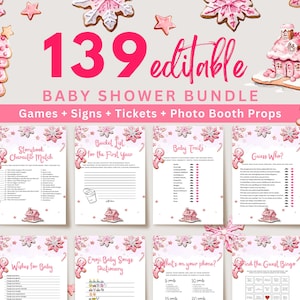Editable Gingerbread Baby Shower Games Bundle, Christmas Gingerbread House Baby Shower Games, Girl Baby Shower Template, UK76X