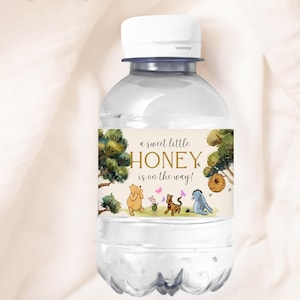 Winnie de Pooh-flesetiket babyshower, klassieke Winnie de Pooh-waterflesetiketten, Winnie de Pooh-flesetiket, canvassjabloon, UK65X