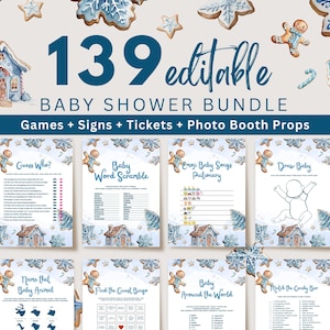 Editable Gingerbread Baby Shower Games Bundle, Christmas Gingerbread Man Baby Shower Games, Gingerbread House Baby Shower Template, UK75X