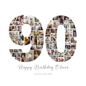 90th Birthday Photo Collage with 80 Photos, 90th Birthday Photo Collage Template, Number 90 Collage, 90th Collage, 90 Years Old Party, UK25C
