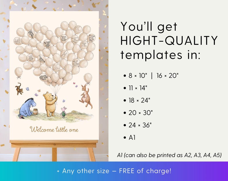 Pooh baby shower fingerprint alternative guest book